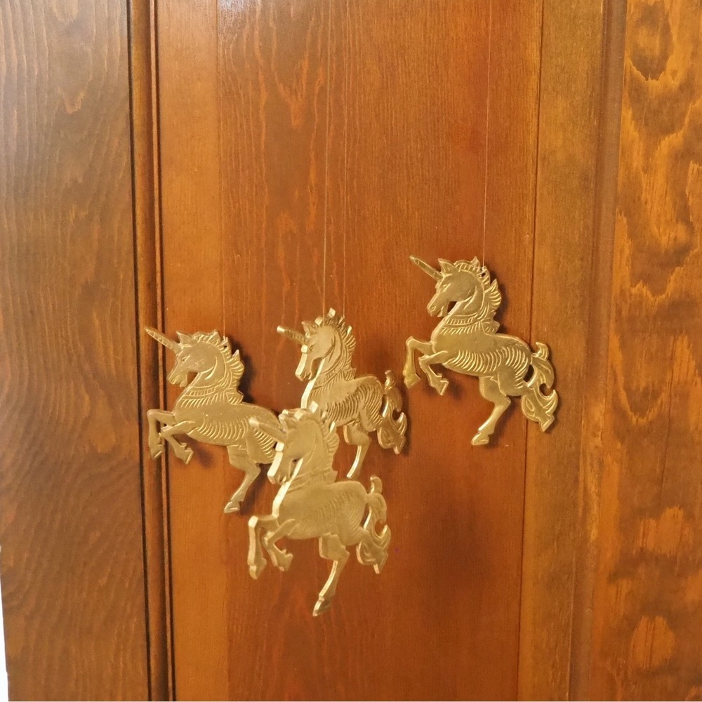 Vintage Solid Brass Unicorn Hanging Decor Wind Chime Mobile MCM Sarna India